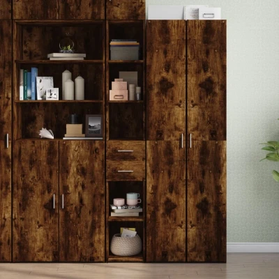 Afbeelding van Hoge kast 30x42,5x185 cm bewerkt hout gerookt eikenkleurig