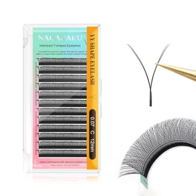 Afbeelding van NAGARAKU YY Wimperverlenging, 4D Y Lash Handgeweven, kruisgeweven, Russisch volume, kunstwimpers, natuurlijk, kant en klare fans, ventilator, Wispies, cluster, wimpers, zwart, 12 rijen