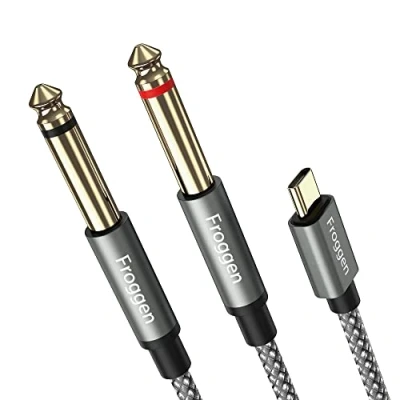 Afbeelding van Froggen USB C naar dubbele kabel 6,35 mm 1/4 TS mono, 2,7 m, type Dual compatibel met iPad, smartphone, tablet, laptop, versterker, console