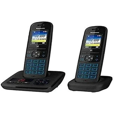 Afbeelding van Panasonic KX TGH722FRB DECT digitale telefoon, draadloos, met digitaal antwoordapparaat, basis en 2 handsets, handsfree, oproepidentificatie, blokkering van ongewenste oproepen, lcd kleur, zwart
