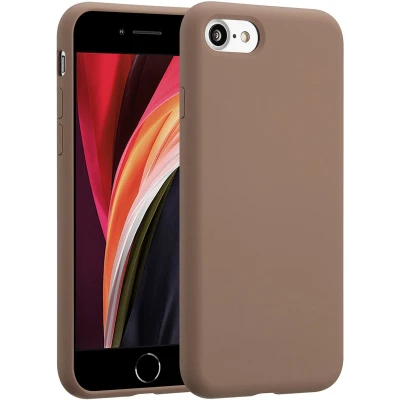 Afbeelding van Accezz Hoesje Geschikt voor iPhone SE (2022) / (2020) 8 7 Liquid Silicone Backcover Lichtbruin