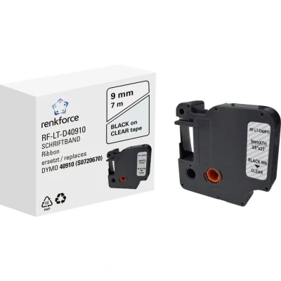 Afbeelding van Labeltape Renkforce RF LT D40910 Compatibel vervangt DYMO D1 40910 9 mm Tapekleur: Transparant Tekstkleur: Zwart 7 m
