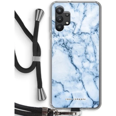 Afbeelding van Case Company® hoesje met Koord geschikt voor Samsung Galaxy A32 5G Blauw marmer Telefoonhoesje Zwart Bescherming aan alle Kanten en Over de Schermrand