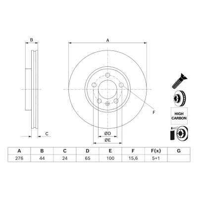 Afbeelding van Remschijf BOSCH 0 986 479 H71, voor o.a. Audi, VW, SKODA, SEAT