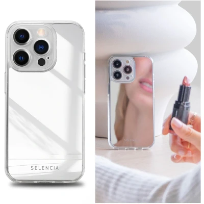 Afbeelding van Selencia Hoesje Geschikt voor iPhone 15 Pro met Spiegel Mirror Backcover Zilver