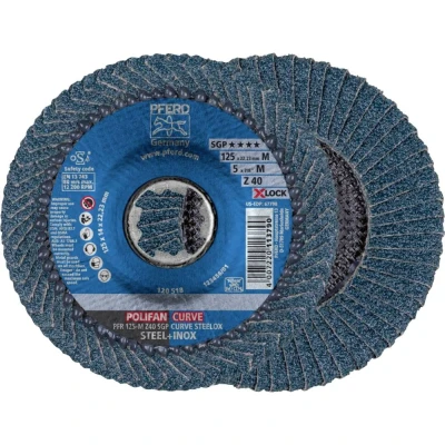 Afbeelding van PFERD 67689053 PFR 125 M Z 40 SGP CURVE STEELOX/X LOCK Lamellenschijf Diameter mm Boordiameter 22.23 RVS, Staal 10 stuk(s)
