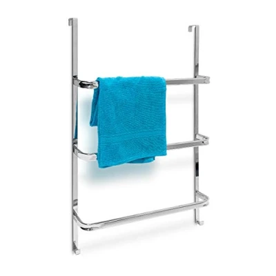 Afbeelding van Relaxdays handdoekrek deur met 3 stangen handdoekhouder rvs handdoekenrek hangend