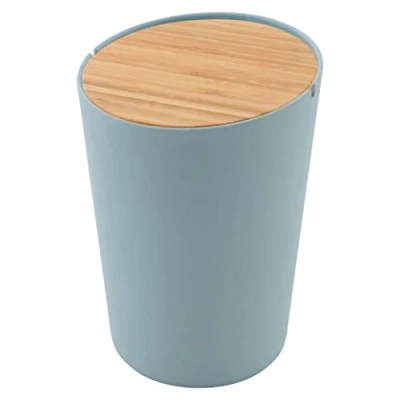 Afbeelding van Point Virgule Vuilbak Uit Bamboevezel, Bamboe Deksel Mist Blauw By Margriet Foolen