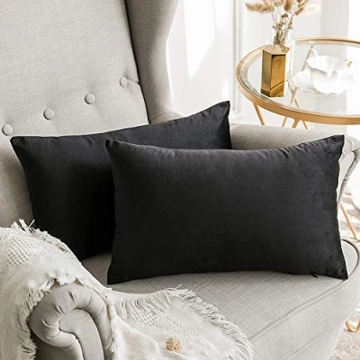 Afbeelding van MIULEE Set van 2 decoratieve kussenhoezen fluweel, kussensloop, decoratief, superglad, zacht, woondecoratie, woonkamer, slaapkamer, stuks, 30 x 50 cm, zwart