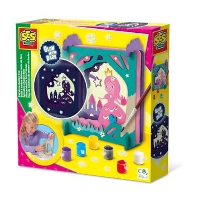 Afbeelding van SES Sprookje schaduw box glow in the dark maak je eigen shadowbox 6 kleuren verf en stickers knutselen meisjes