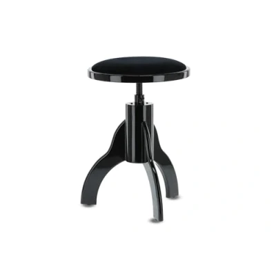 Afbeelding van GEWA Deluxe pianostoel (massief houten constructie, ronde zitting, drie gevormde poten, diameter 35 cm, metalen schacht, hoogte 45 60 cm), zwart glanzend