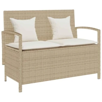 Afbeelding van VidaXL Tuinbank met kussen beige polyrotan