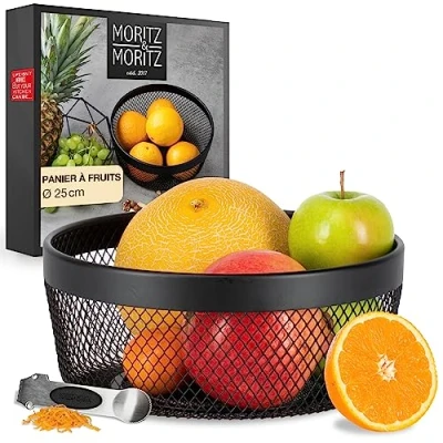 Afbeelding van Moritz &amp; Fruitschaal van zwart metaal, 25 cm, fruitmand mand voor geschenken, fruit, groenten en brood
