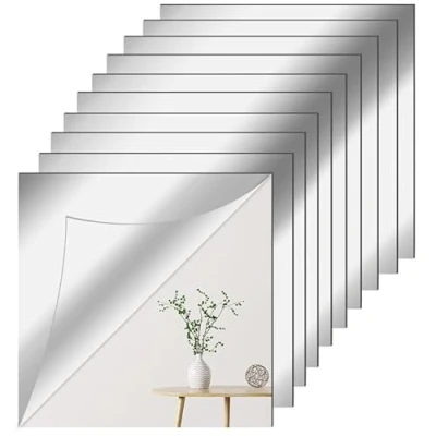 Afbeelding van Newpop 10 wandspiegels, zelfklevend, 20 x cm, explosiebestendig, vierkant, flexibel, acryl, kunststof, knutselen, wanddecoratie, zonder lijst voor badkamer, woonkamer, slaapkamer