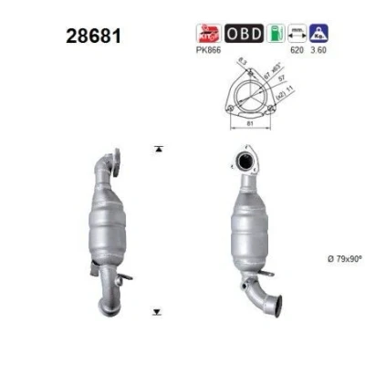 Afbeelding van AS 28681 Katalysator Euro5/Euro6 620mm PEUGEOT: 208 I Hatchback, 308 Hatchback
