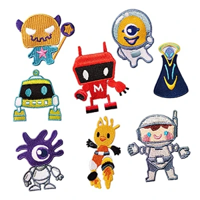 Afbeelding van Woohome Opnaai patches om op te strijken, 8 stuks, robotstickers, voor kleding, T shirt, jeans, jas