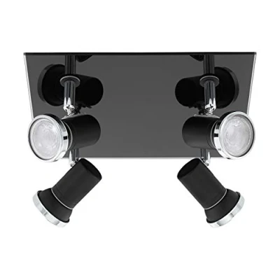 Afbeelding van EGLO Tamara 1 Plafondlamp, 4 lichtpunten, modern, klassiek, plafondspot van staal en glas, woonkamerlamp in zwart, chroom, helder, keukenlamp, badkamerspots met GU10 fitting, IP44