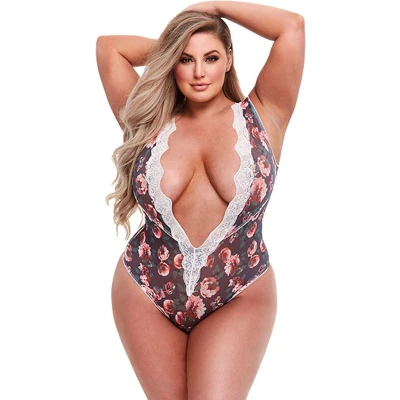 Afbeelding van Baci Grey Floral &amp; Lace Teddy Q