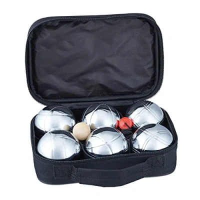 Afbeelding van jeu de boules set 6 ballen met doelbal en afstandmeter draagtas metaal