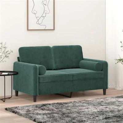 Image de vidaXL Canapé 2 places avec oreillers vert foncé 120 cm velours3278211