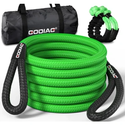 Afbeelding van GODIAG Kinetisch hersteltouw 2,5 cm x 9,1 m (21,092 kg) robuuste trekriem met 2 zachte schakels, offroad opvangset voor vrachtwagen, jeep, mountainbike, UTV, tractor
