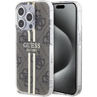 Afbeelding van Guess 4G Gold Stripe Back Case Apple iPhone 15 Pro (6.1&quot;) Bruin