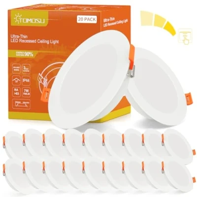 Afbeelding van Tomosu Led inbouwspot, dimbaar, extra plat, 7 W, 700 lm, komt overeen met 70 gloeilamp, IP44, waterdicht, badkamer, neutraal wit 4000 K, gat Φ95 105 mm, AC220 240 V, 20 stuks