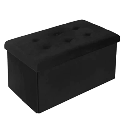Afbeelding van WOLTU Fluwelen opbergbank, opvouwbare kubuskruk, opbergbox, voetensteun, draagvermogen 300 kg, 80 l, 76 x 37,5 38 cm, zwart, SH70sz