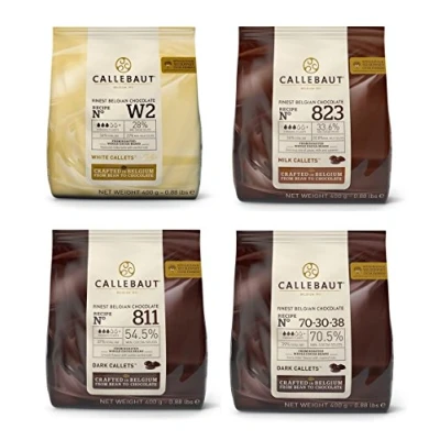 Afbeelding van Callebaut 4 x 400 g bundel chocolade deken met melk, zwart en wit Belgisch Finest Belgian Chocolate (Callets)