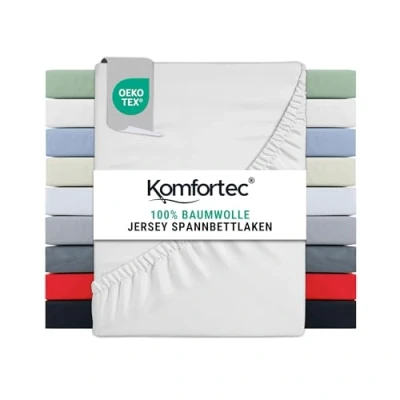 Image de Komfortec Drap housse en jersey 100% coton Blanc 180 x 200 cm