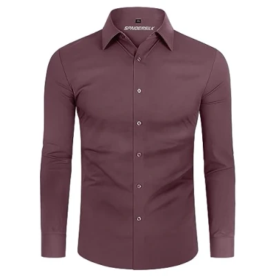 Afbeelding van DEMEANOR Stretch overhemd met lange mouwen voor heren, slim fit, businesshemd kreukvrij, Roze