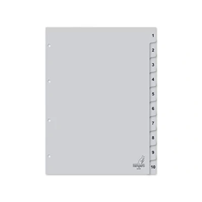 Afbeelding van Kangaro tabbladen A4 PP 120 micron grijs 4 gaats 10 delig cijfers G410C