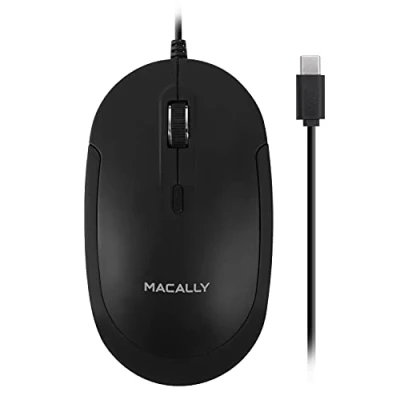 Afbeelding van Macally Ucdynamouse B Optische USB C muis met stille klik, 3 toetsen en zwart scrollwiel