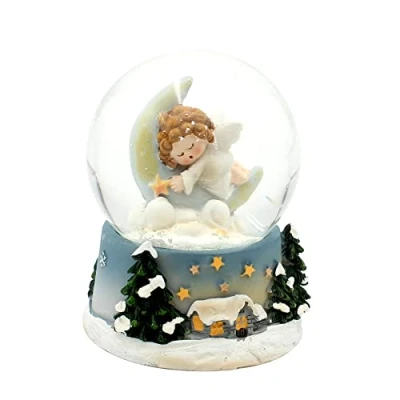 Afbeelding van Dekohelden24 W10033271 Sneeuwbal met slapende engel op wolken, zorgvuldig versierde basis, afmetingen B x H: 6,5 H 9 cm, bal Ø
