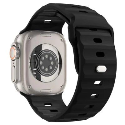 Afbeelding van MoKo Oceaanband compatibel met Apple Watch Ultra 2, bandje 49, 46, 45, 44 en 42 mm, mannen, vrouwen, siliconen reserveband voor iWatch band Series 10, 9, 8, 7, 6, 5, 4, SE, zwart