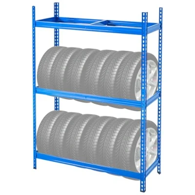 Afbeelding van VEVOR SPCC SD Bandenrek met 2 planken voor maximaal 12 standaardbanden, robuuste metalen bandendrager verstelbare afstand garage, werkplaats,