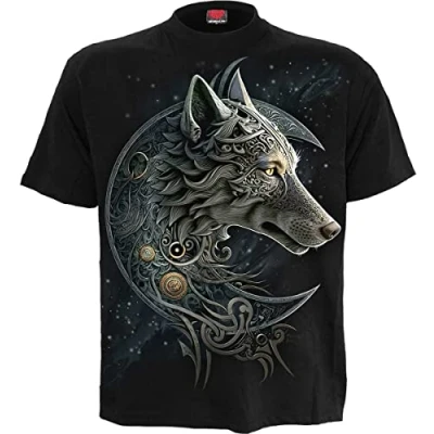 Afbeelding van Spiral Celtic wolf Zwart T shirt, Keltische wolf, M,