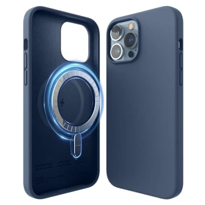Afbeelding van elago Magnetische siliconen hoes, compatibel met iPhone 13 Pro Max 17 cm, alle MagSafe accessoires, ingewerkte magneten, hoogwaardige vloeibare siliconen, beschermhoes (blauw)