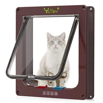 Afbeelding van Ycozy Kattenluik, kattenklep binnendeur met 4 weg draaibaar slot voor katten, honden, eenvoudig te installeren en gebruiken (buitenmaat 25 x 23 cm)