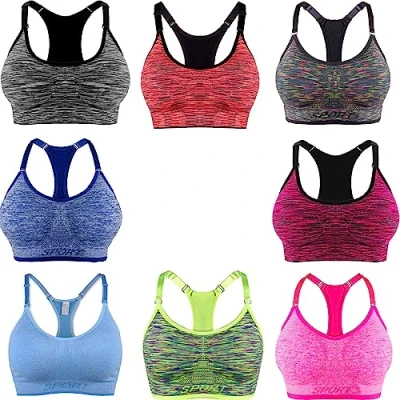 Afbeelding van Libella Set van 3 sportbeha, bustier voor dames, comfortabele beha, ritssluiting, gevoerde push up, ondersteuning, verstelbare bandjes, zonder beugel, yoga, fitness, Verpakking stuks toevalsprincipe, S M