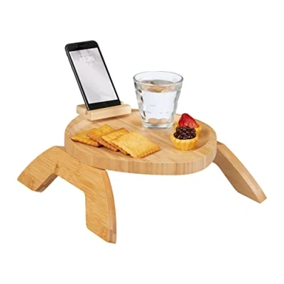 Afbeelding van Relaxdays armleuning tafeltje bank dienblad met telefoonhouder bamboe