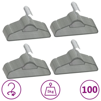 Afbeelding van 100 delige Kledinghangerset anti slip fluweel grijs