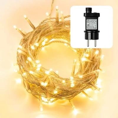 Afbeelding van hellum led lichtsnoer voor buiten of binnen, warmwitte lichtketting met timer, aangedreven door 160 leds, kerstboomverlichting kabel