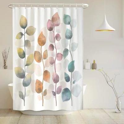 Afbeelding van Arteneur® Douchegordijn 180 cm x 200 douchegordijnen van dik polyester stof, machinewasbaar, met anti vocht en waterdicht, incl. 12 gordijnhaken (kleurrijke bladeren)