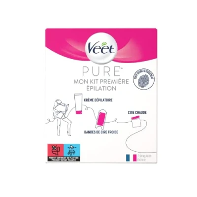 Afbeelding van Veet Pure Mijn Eerstre Wax Kit Ontharingscreme 100ml Ontharingsstrips x40 Suikerwax 250ml
