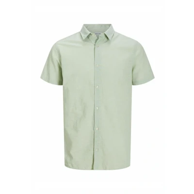 Afbeelding van JACK&amp;JONES PLUS JJEBREEZE LINEN BLEND SHIRT SS SN PLS Heren Overhemd Iceberg Green