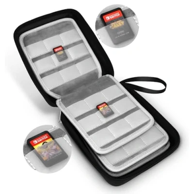Afbeelding van Boîte de Rangement Jeux Switch Pochette transparente pour ranger 72 cartes jeu Nintendo Noir
