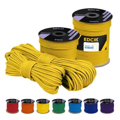 Afbeelding van EdcX Paracord 550 4 mm (15, 30 en 50 m) polyester touw type III scheurvast parachutetouw 100% met 7 draden effen kleuren (lichtgeel,