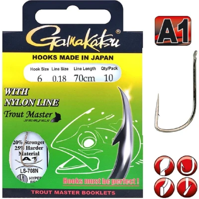 Afbeelding van Gamakatsu Onderlijn LS 708N Trout Master (10 pcs) Maat : 120cm haak 10 0,16mm