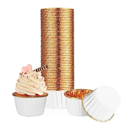 Afbeelding van 100 stuks cupcake vormpjes, muffinvormpjes van bakpapier voor thuis, wegwerp aluminiumfolie verjaardag, bruiloft, kerstfeest
